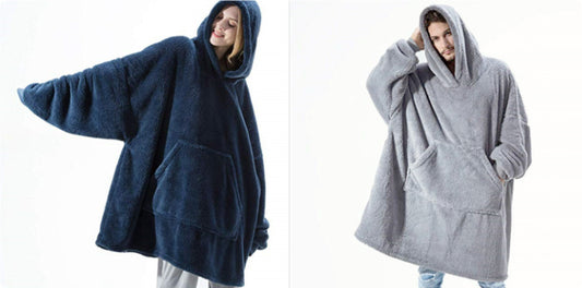 Navy blue and grey oversized wearable blanket hoodies