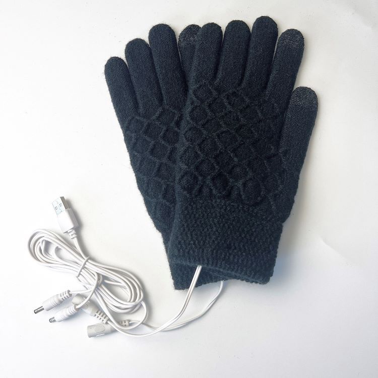 Black USB heated gloves with mitten flap closed
