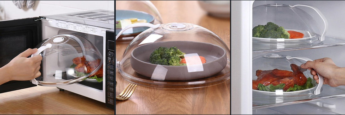 Vented microwave food cover in use