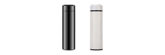 Black and white insulated travel cups