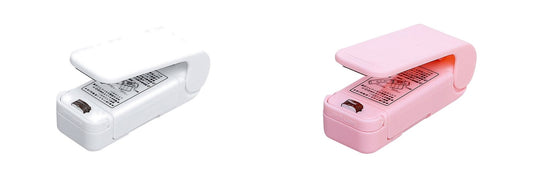 Mini heat bag sealers in white and pink