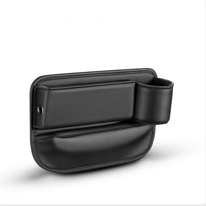 Black faux leather car seat gap filler organizer