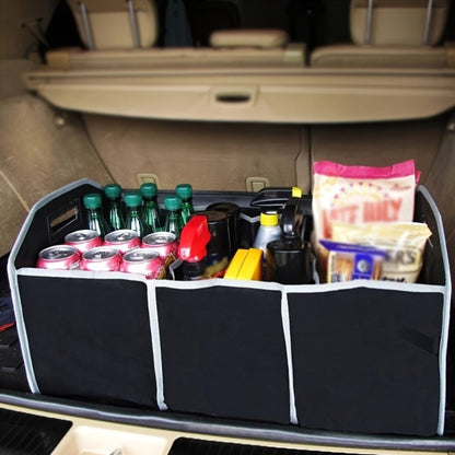 Person placing trunk organizer into car trunk