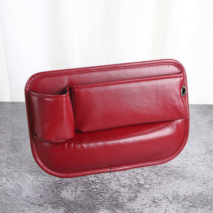 Red faux leather car seat gap filler organizer