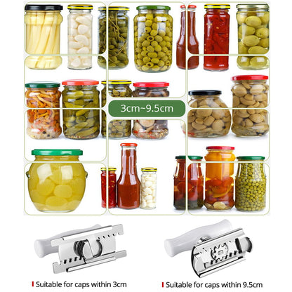 Adjustable jar opener shown with assorted sizes of glass jars
