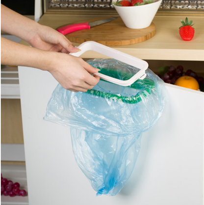 Over-Cabinet Trash Bag Holder inserted with a plastic bag