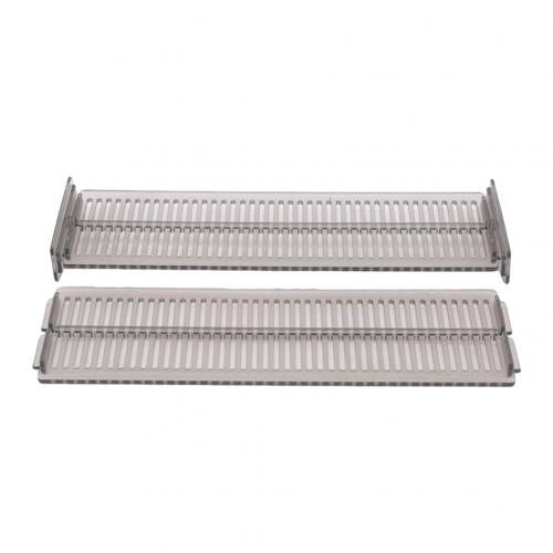 Two pieces of adjustable drawer dividers on a white background