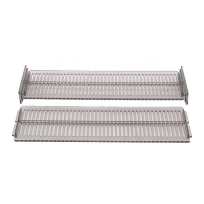 Two pieces of adjustable drawer dividers on a white background