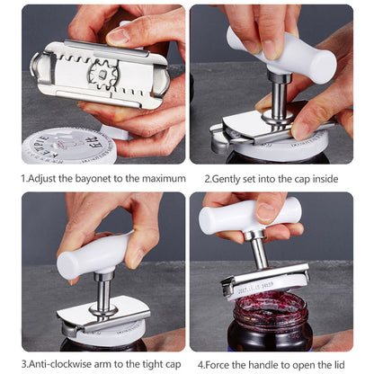 Instructions on how to use the adjustable stainless steel jar opener