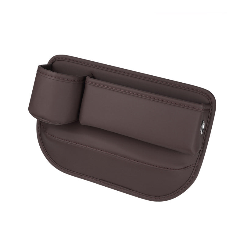 Brown faux leather car seat gap filler organizer