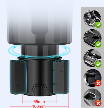 Demonstration of the adjustable base on the car cup holder expander