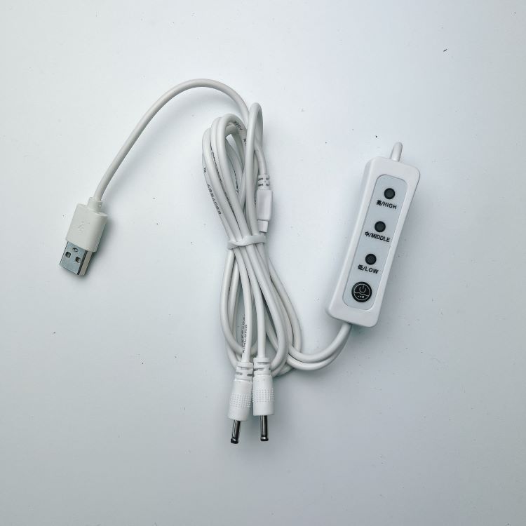 White USB power cable with high, middle, and low switch