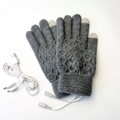 Grey USB heated gloves with mitten flap closed