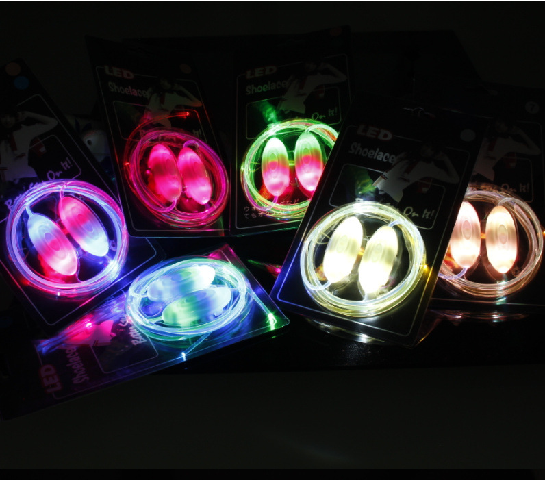Packaged LED shoelaces in various colors