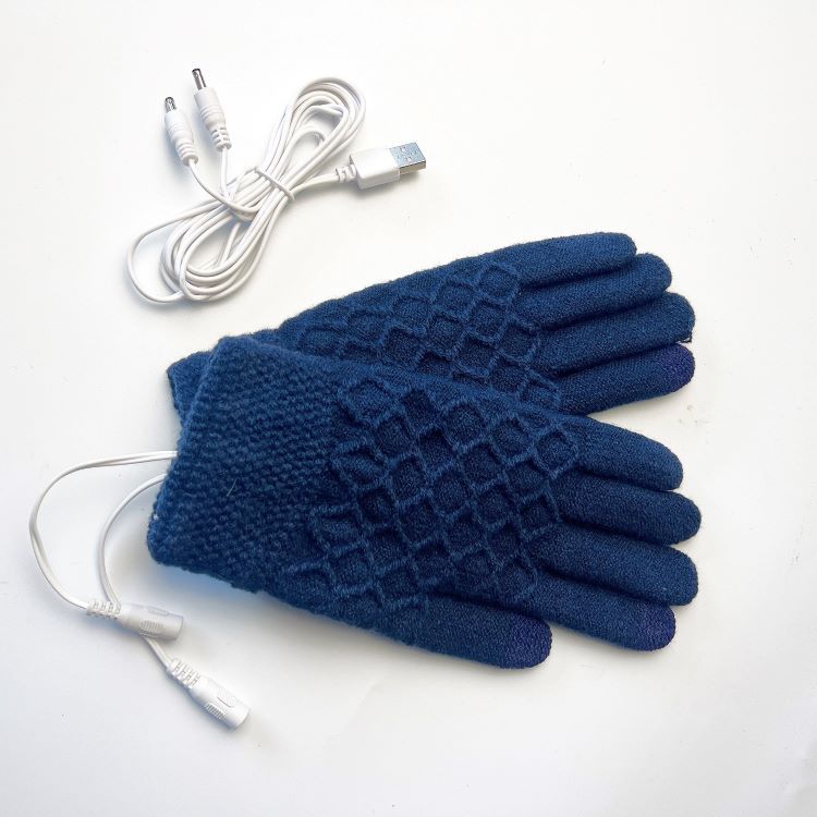 Pair of blue knitted USB heated gloves