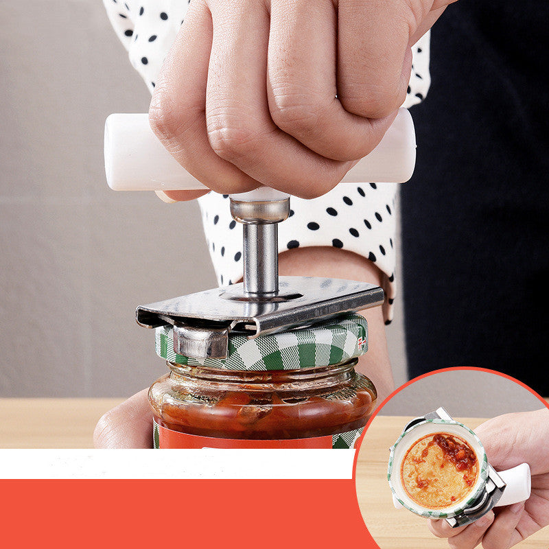 Twisting the adjustable stainless steel jar opener on a glass jar