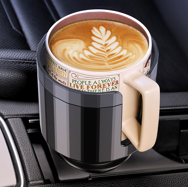 Car cup holder expander holding a coffee mug