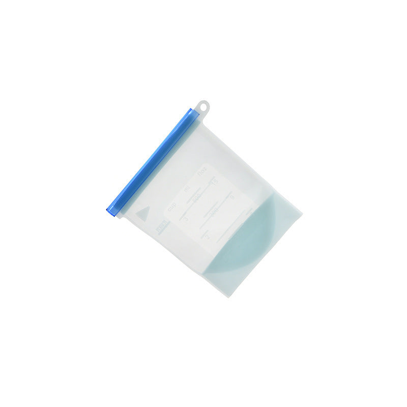 Empty blue reusable silicone food storage bag