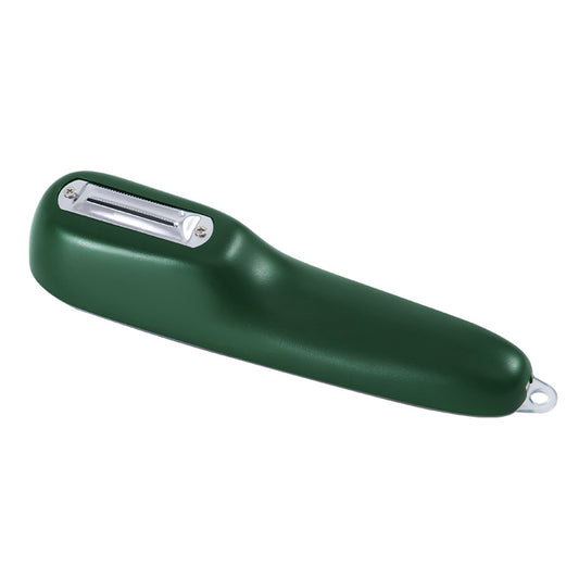 Dark green vegetable peeler with built-in storage tube
