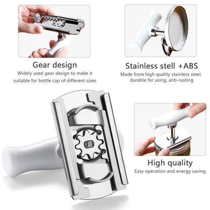 Adjustable stainless steel jar opener with gear mechanism