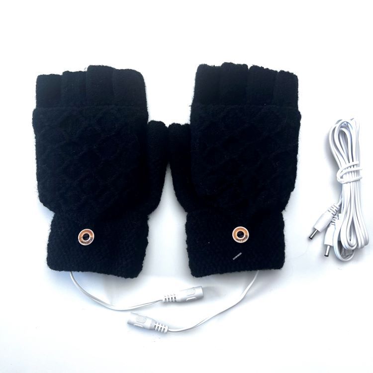 Pair of black USB heated fingerless gloves