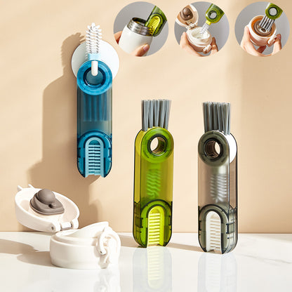 3-in-1 cup lid cleaning brush used in different ways on a cup
