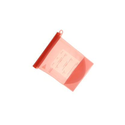 Empty red reusable silicone food storage bag