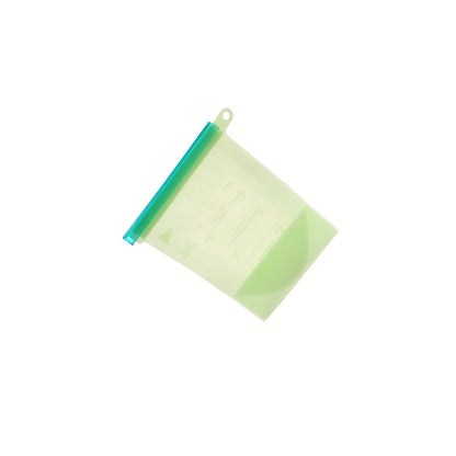 Empty green reusable silicone food storage bag