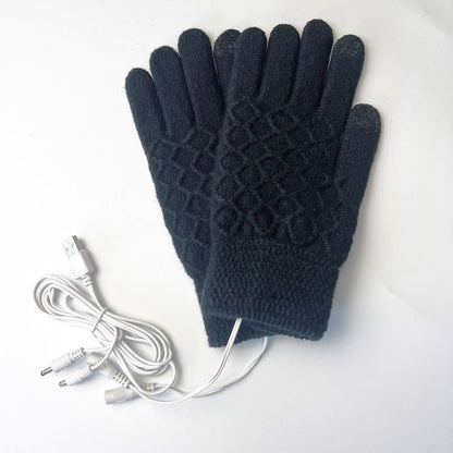 Black USB heated gloves with mitten flap closed