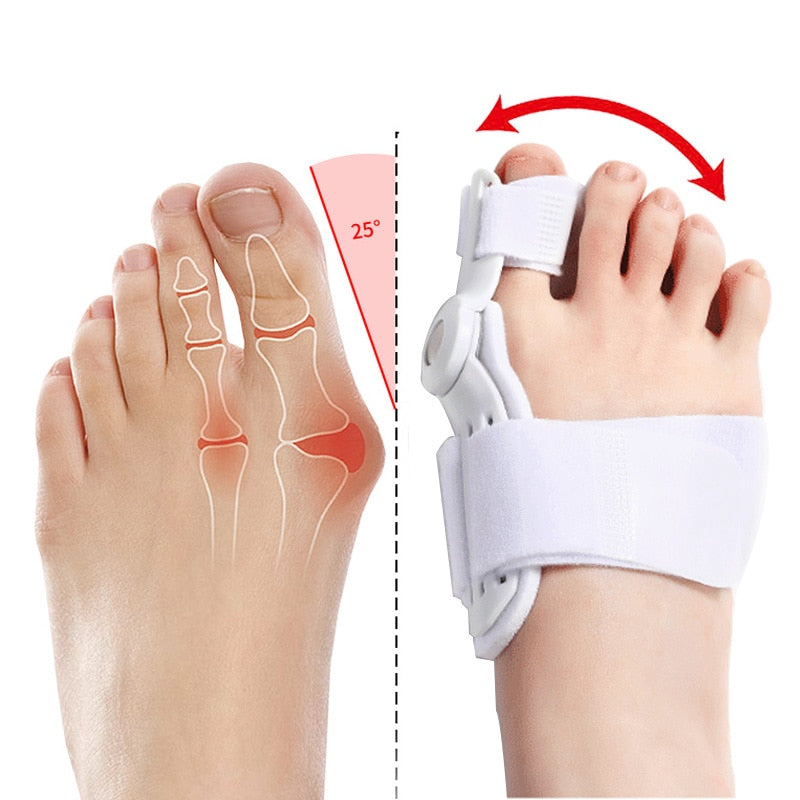 Flexible bunion corrector worn on foot for gentle support