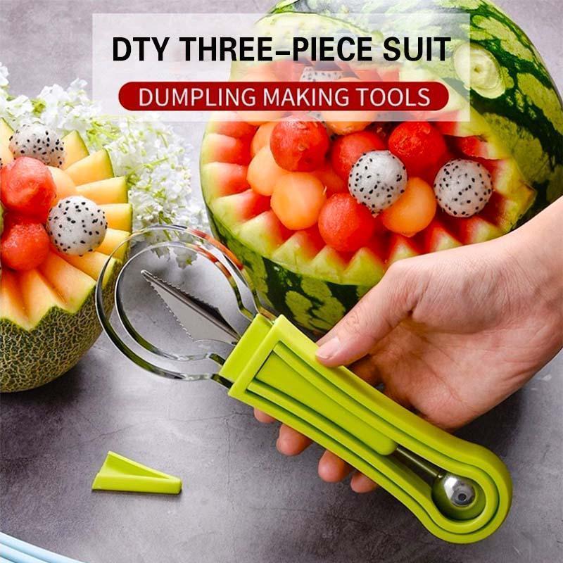 4-in-1 fruit carving and scooping tool set in green