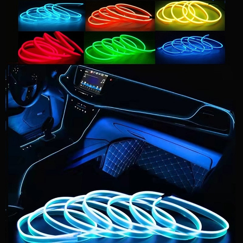 5 meter ambient car LED strip illuminating a dark vehicle interior