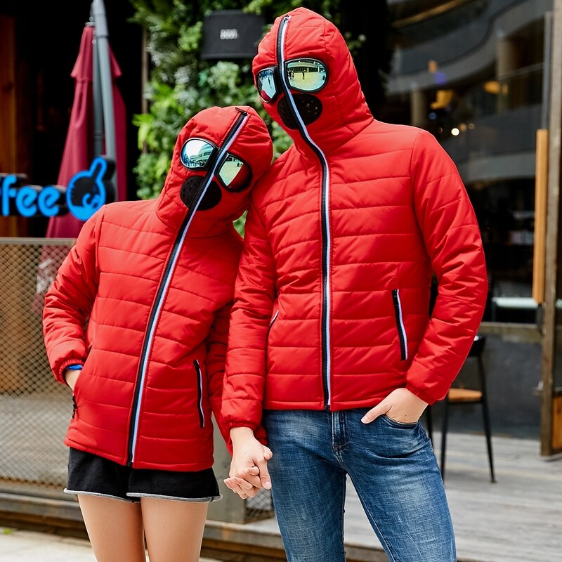 Side profile of the warm insulated jacket showing the fit.