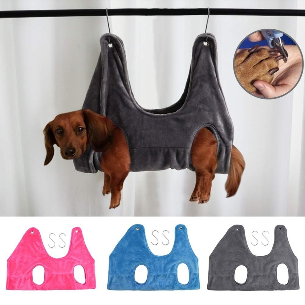 Full view of pink pet grooming hammock