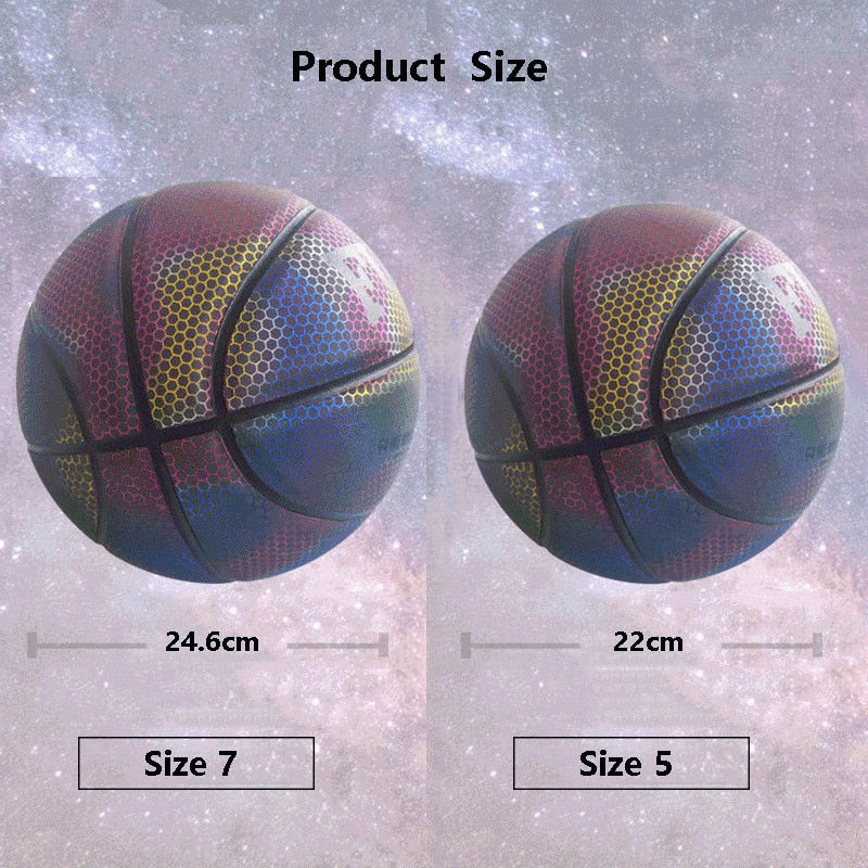 Different style variants of the holographic basketball side by side