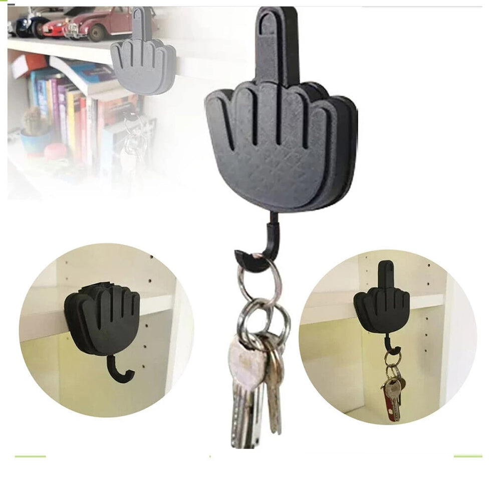 Lanyards and bags hanging on the wall mounted key hook.
