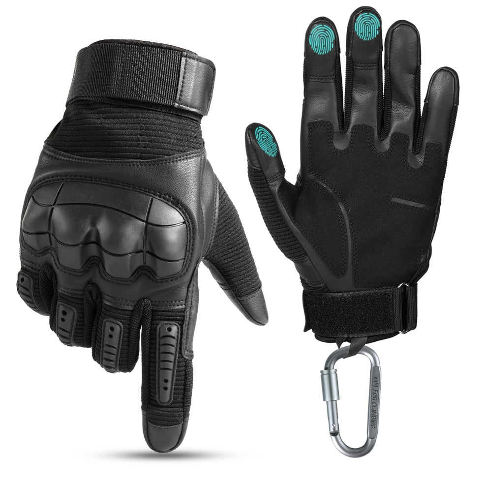 Person wearing tactical gloves while holding an outdoor tool