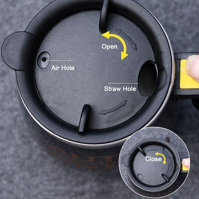 Top-down view of swirling liquid inside the automatic cup