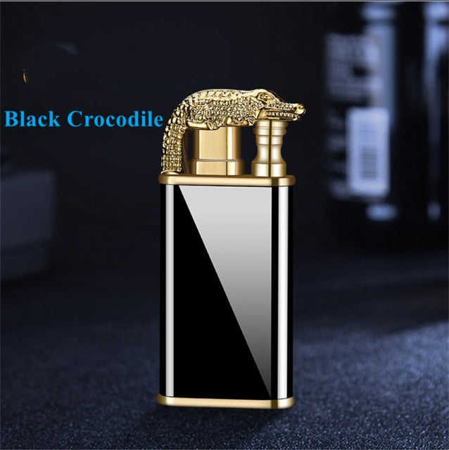 Blue crocodile windproof double-flame lighter ignited
