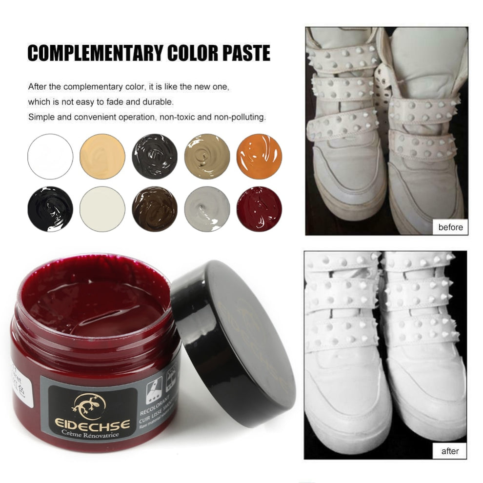 Touching up a beige brown leather car seat.