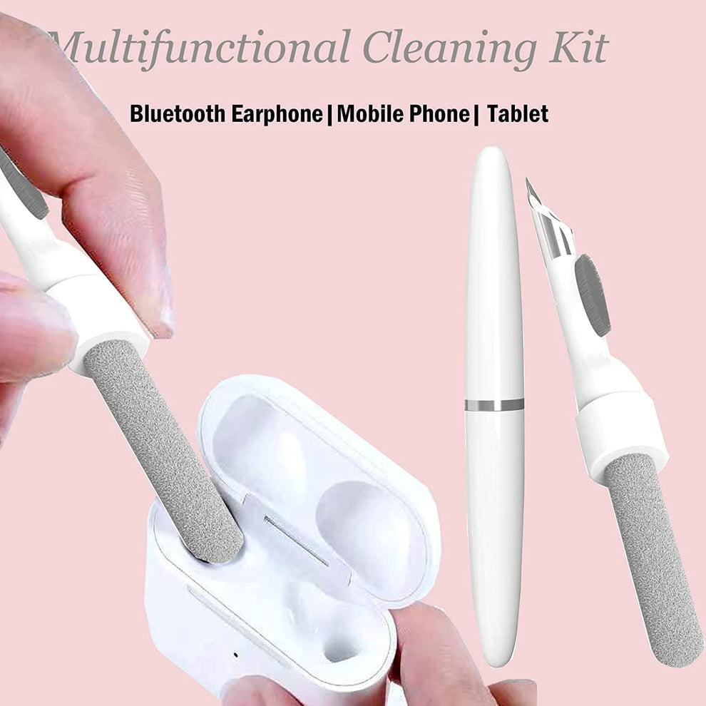 Precision metal tip gently removing debris from earbud mesh