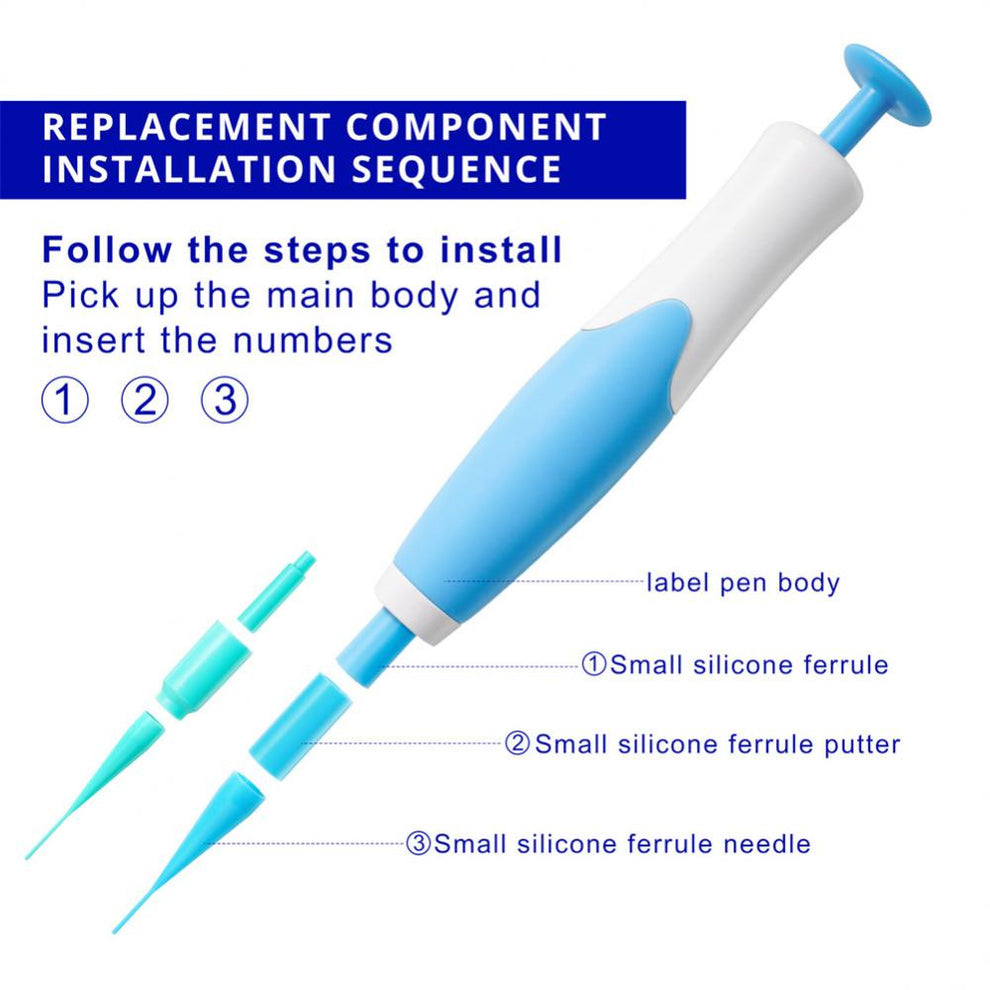 Close-up view of the skin tag applicator tip and a small placement band.