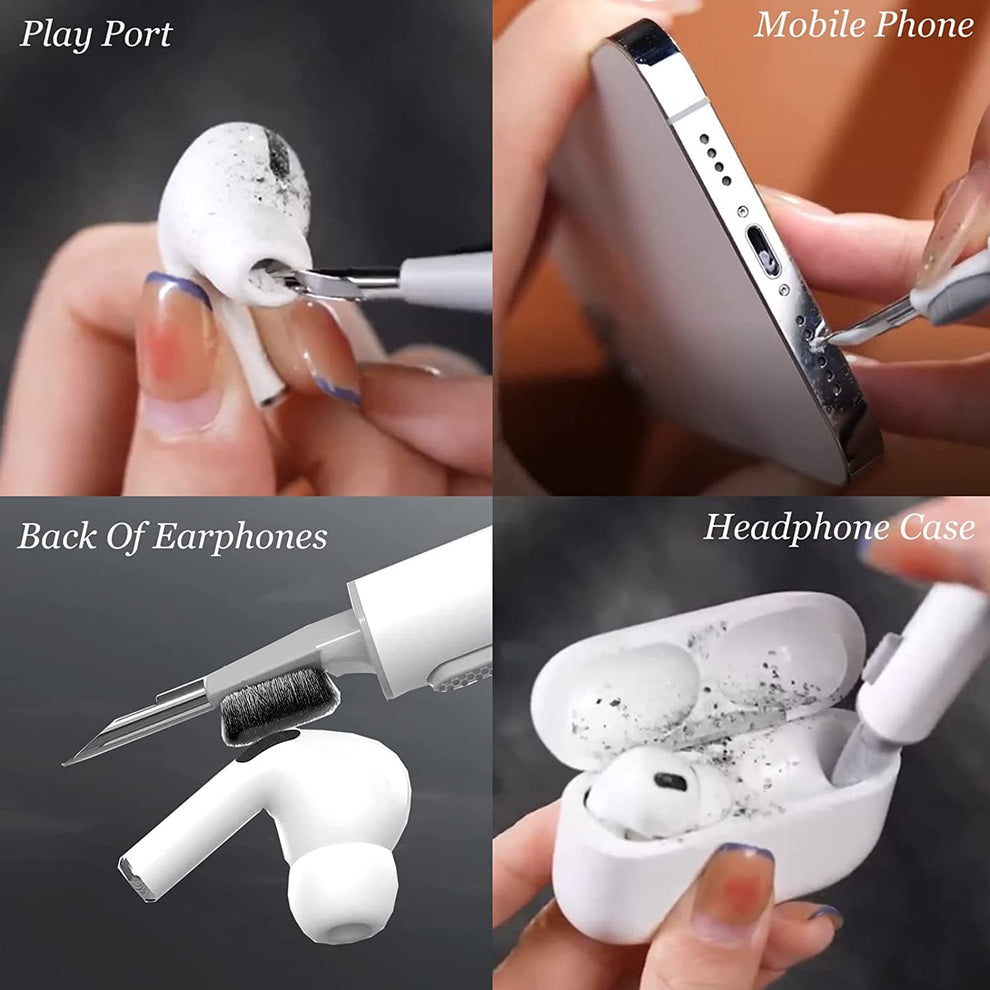 Close-up of the high-density brush cleaning a wireless earbud