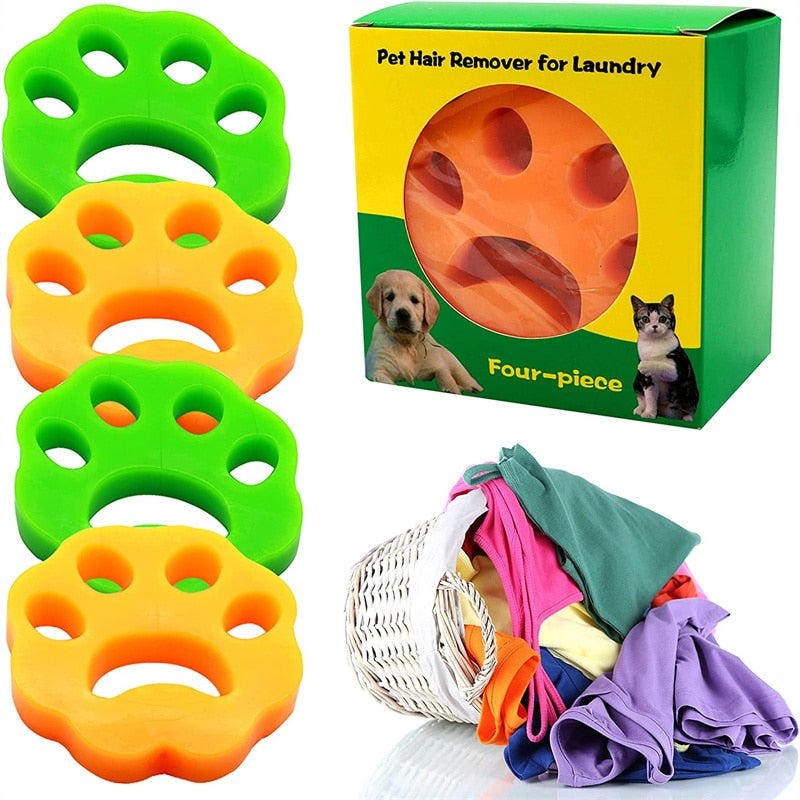 Reusable silicone pet hair remover resting on a couch cushion
