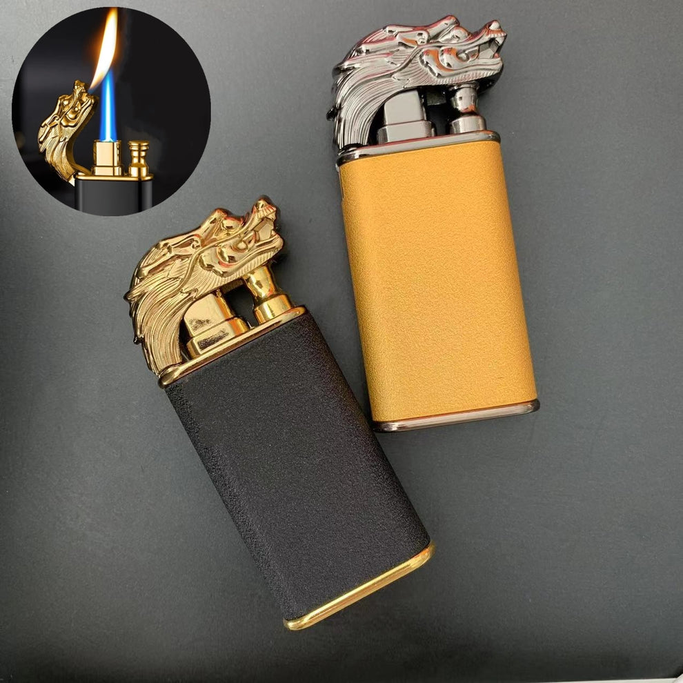 Black crocodile windproof double-flame lighter front view