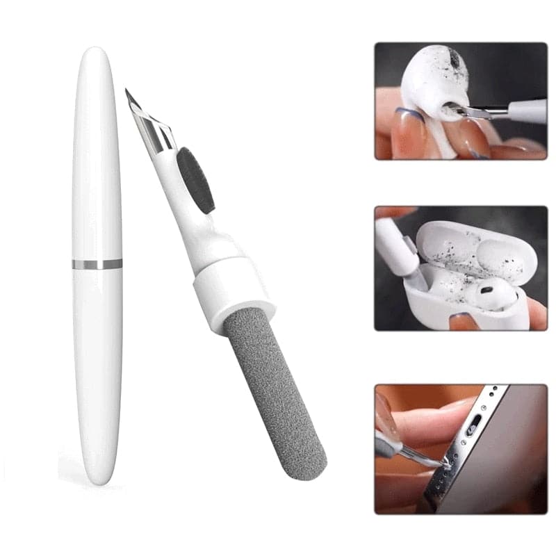 3-in-1 earbuds cleaning pen showing metal tip and sponge ends