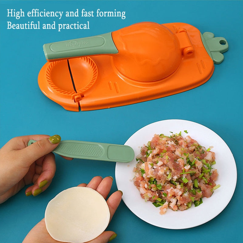 Pink, yellow, orange, and green dumpling making tools.