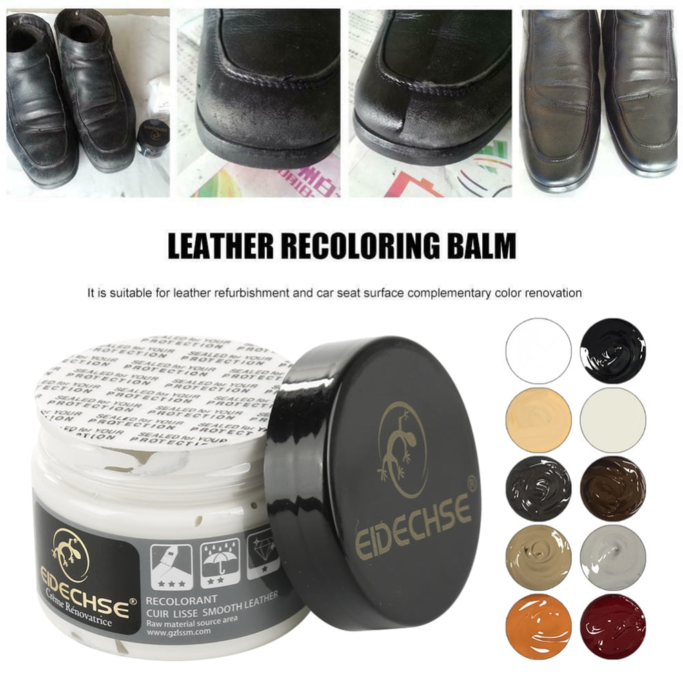 Person applying leather repair on a surface scratch.